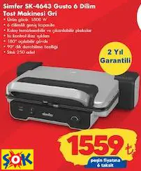 SİMFER SK-4643 GUSTO 6 DİLİM TOST MAKİNESİ GRİ SİMFER SK-4643 GUSTO 6 DİLİM TOST MAKİNESİ GRİ